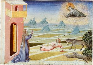 St Clare of Assisi saving a child from a wolf.jpg